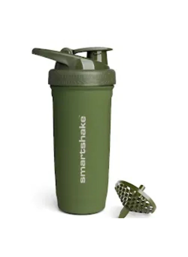 Smartshake Reforce Stainless Steel Protein Shaker Bottle 900 ml | 30 oz - Leakproof Screw-on Lid - BPA Free - Unisex - Army Green